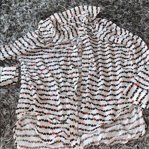Brown & red button up heart shirt soft EUC size M.